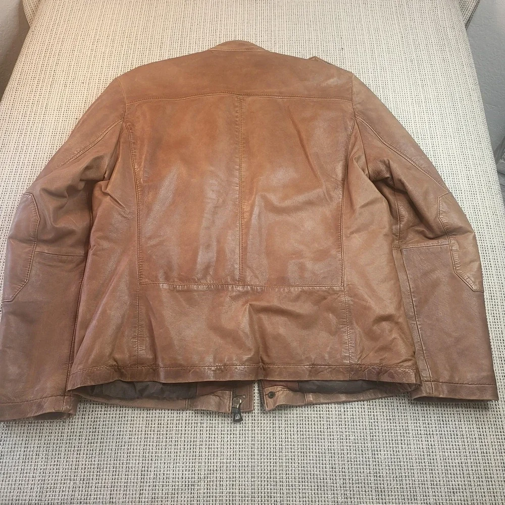 Hugo Boss Jacket Mens 42 Regular Brown Leather Joaco Military Pockets‎ Zip Lined